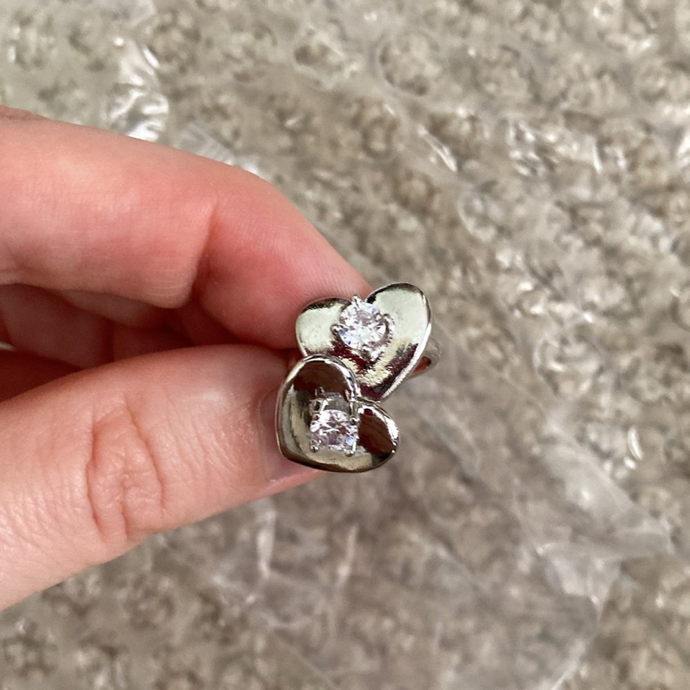 NEW Silver Plated Ear Cuffs Heart Shaped with Rhinestones One Size NIB